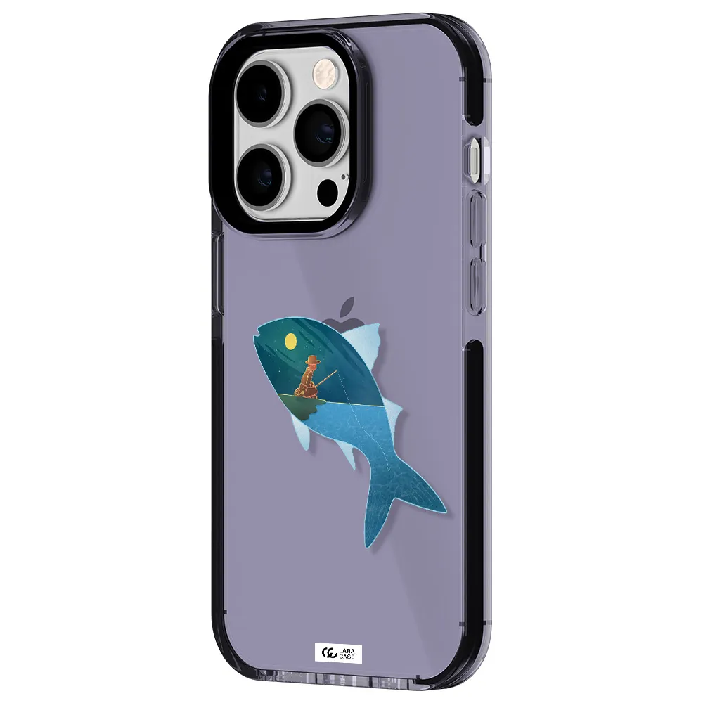 a fish with a man fishing Apple iPhone 14 pro impact Lilac Case