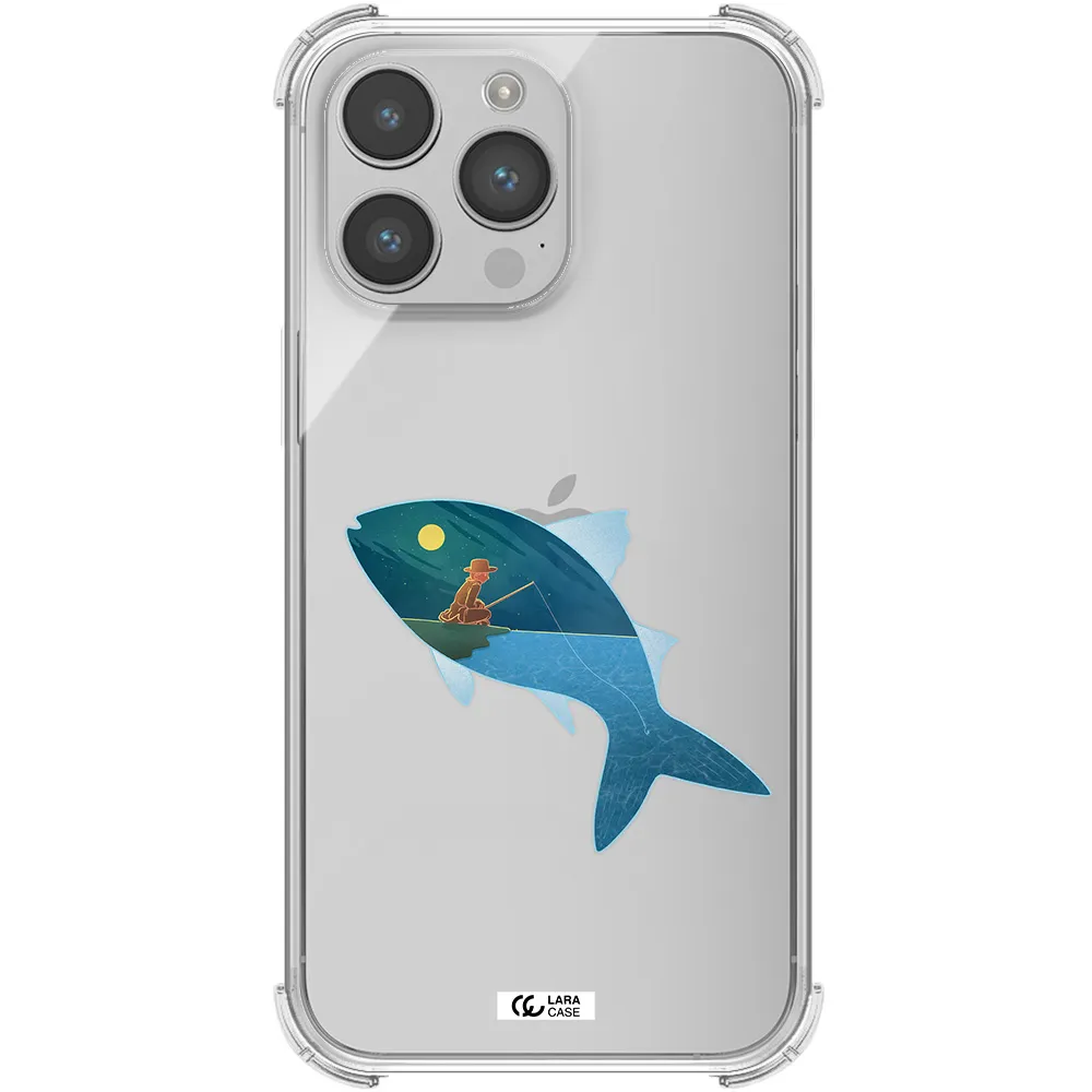 a fish with a man fishing Apple iPhone 14 pro max Clear PC Case