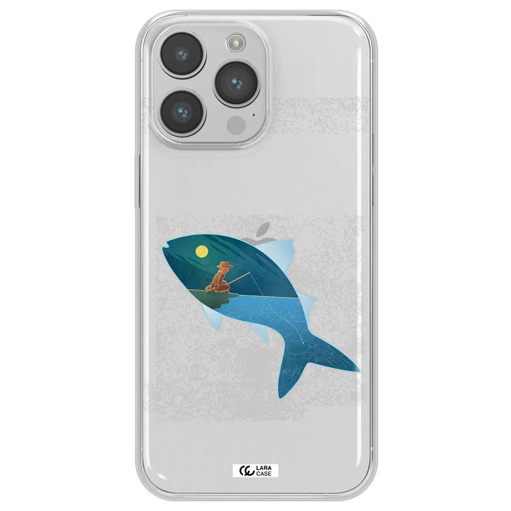 a fish with a man fishing Apple iPhone 14 pro max Clear TPU Case