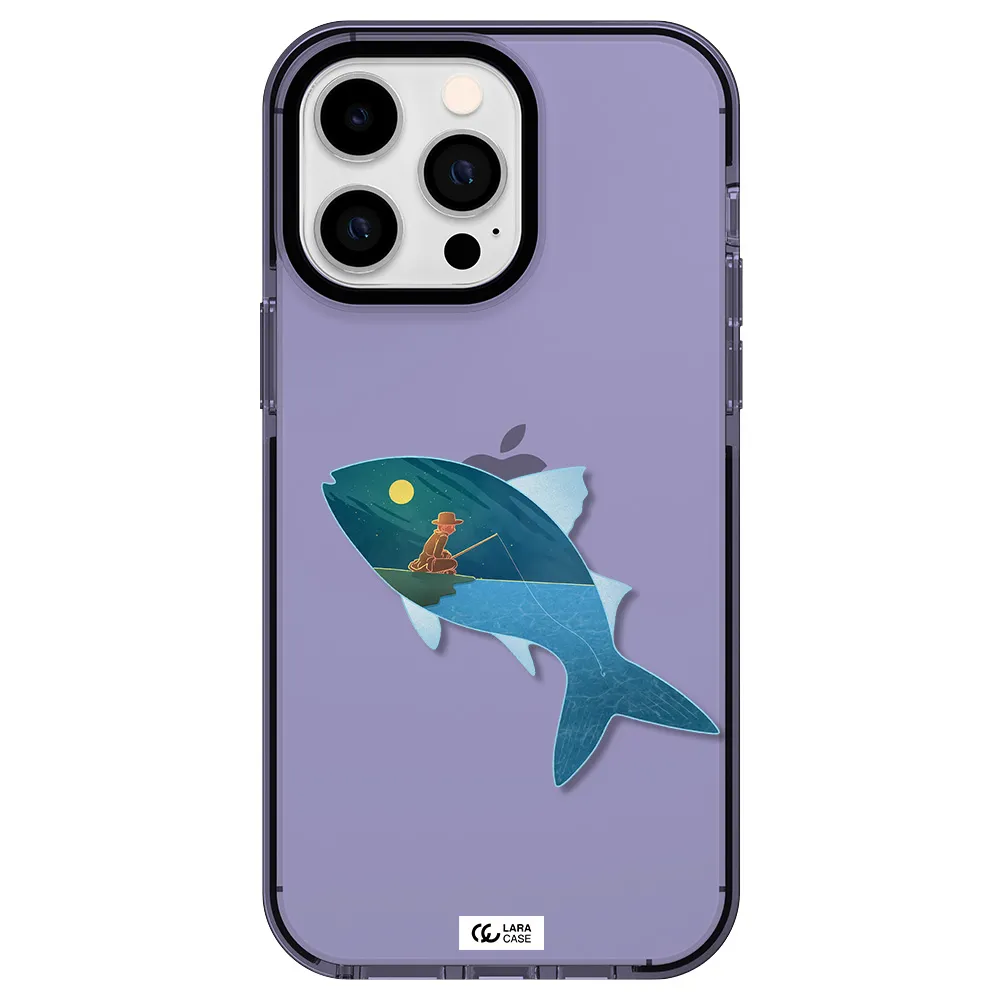 a fish with a man fishing Apple iPhone 14 pro max impact Lilac Case