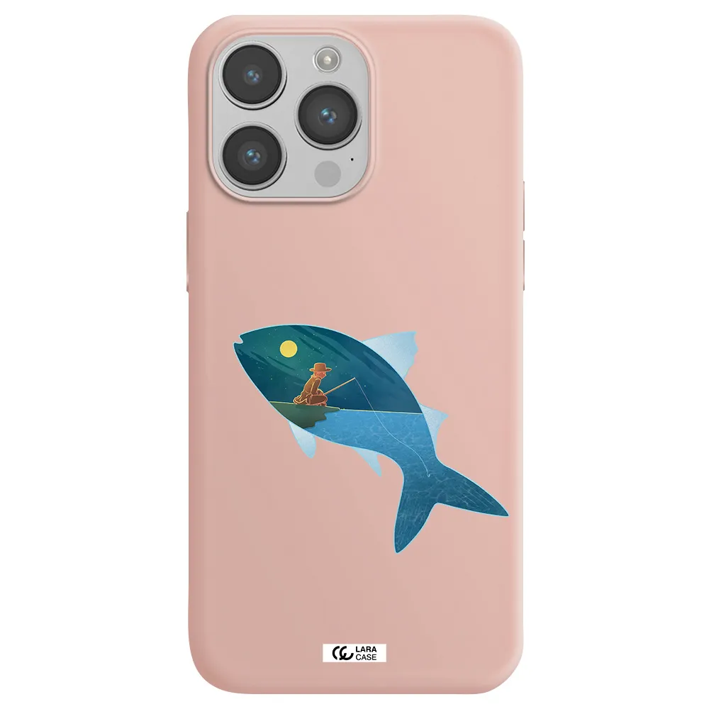 a fish with a man fishing Apple iPhone 14 pro max Silicone pastel pink Case