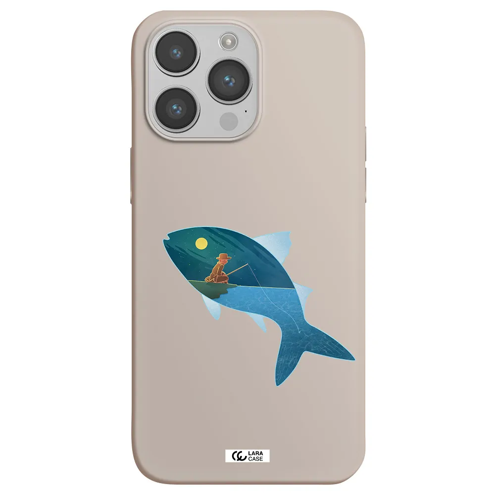 a fish with a man fishing Apple iPhone 14 pro max Silicone Stone Case