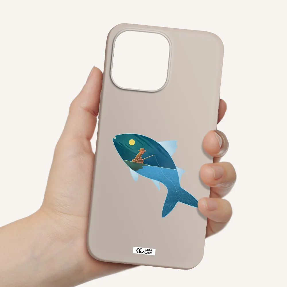 a fish with a man fishing Apple iPhone 14 pro max Silicone Stone Case