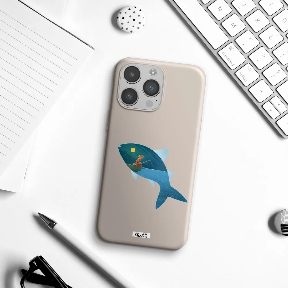 a fish with a man fishing Apple iPhone 14 pro max Silicone Stone Case
