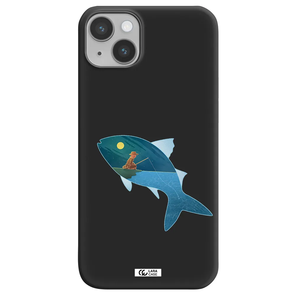 a fish with a man fishing Apple iPhone 14 Silicone black Case