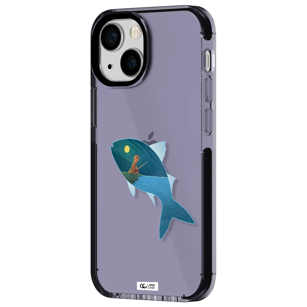 a fish with a man fishing Apple iPhone 15 impact Lilac Case