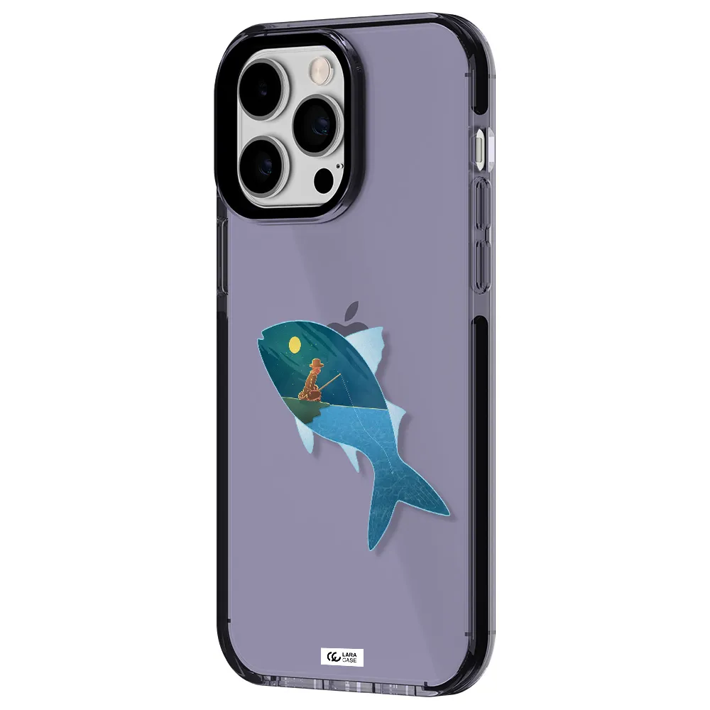 a fish with a man fishing Apple iPhone 15 Pro impact Lilac Case