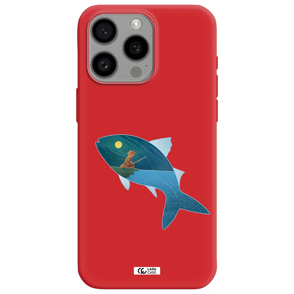 A Fish With A Man Fishing Apple Iphone 15 Pro Max Silicone Imperial Red Case