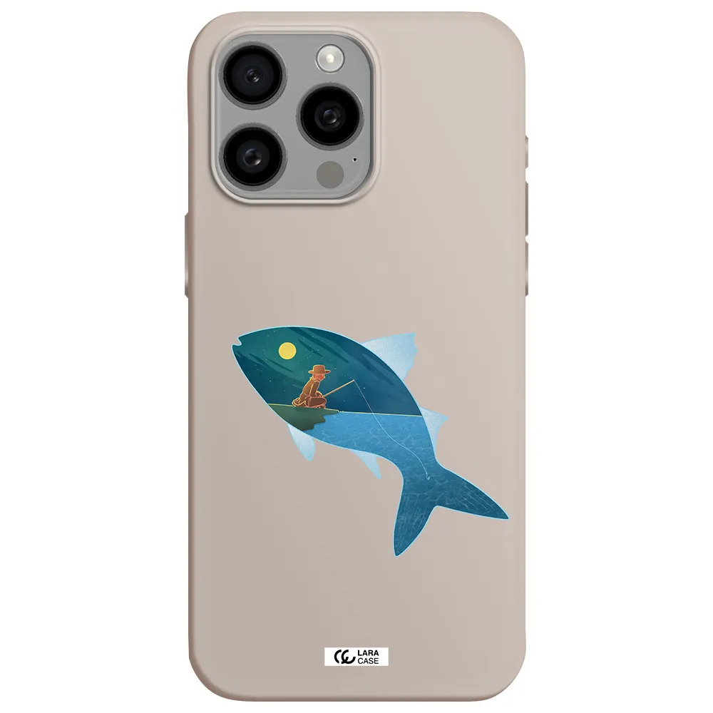 a fish with a man fishing Apple Iphone 15 Pro max Silicone Stone Case