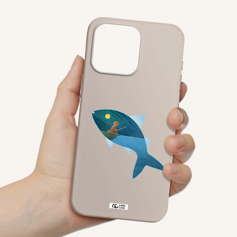 a fish with a man fishing Apple Iphone 15 Pro max Silicone Stone Case