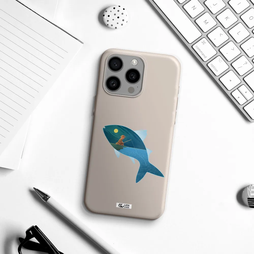a fish with a man fishing Apple Iphone 15 Pro max Silicone Stone Case
