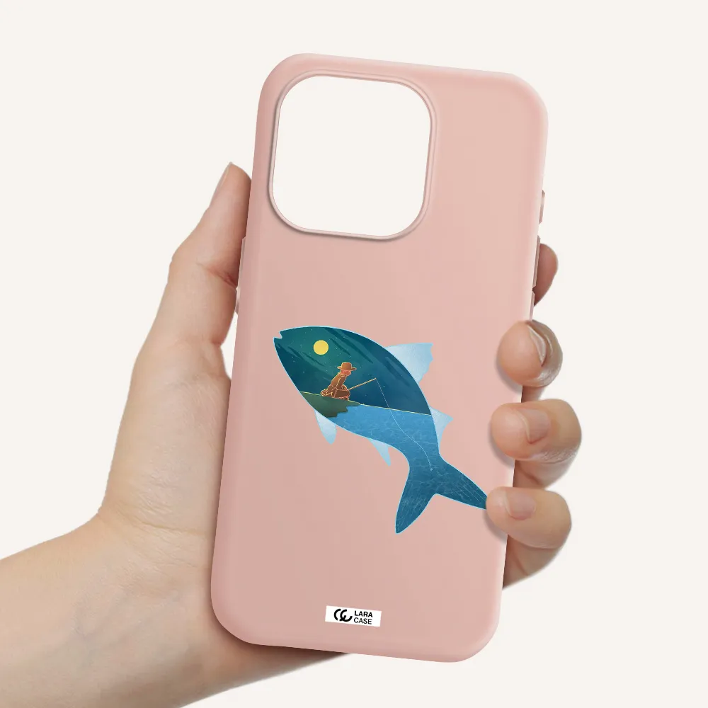 A Fish With A Man Fishing Apple Iphone 15 Pro Silicone Pastel Pink Case