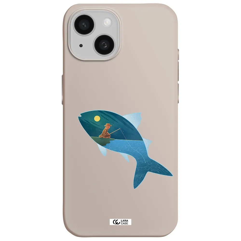 a fish with a man fishing Apple iPhone 15 Silicone Stone Case