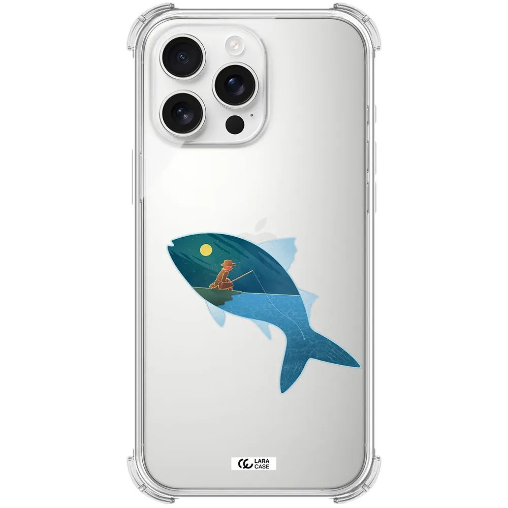A Fish With A Man Fishing Apple Iphone 16 Pro Max Clear Pc Case