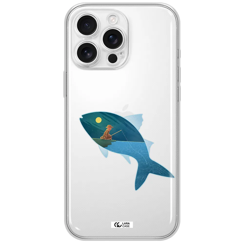 A Fish With A Man Fishing Apple Iphone 16 Pro Max Clear Tpu Case