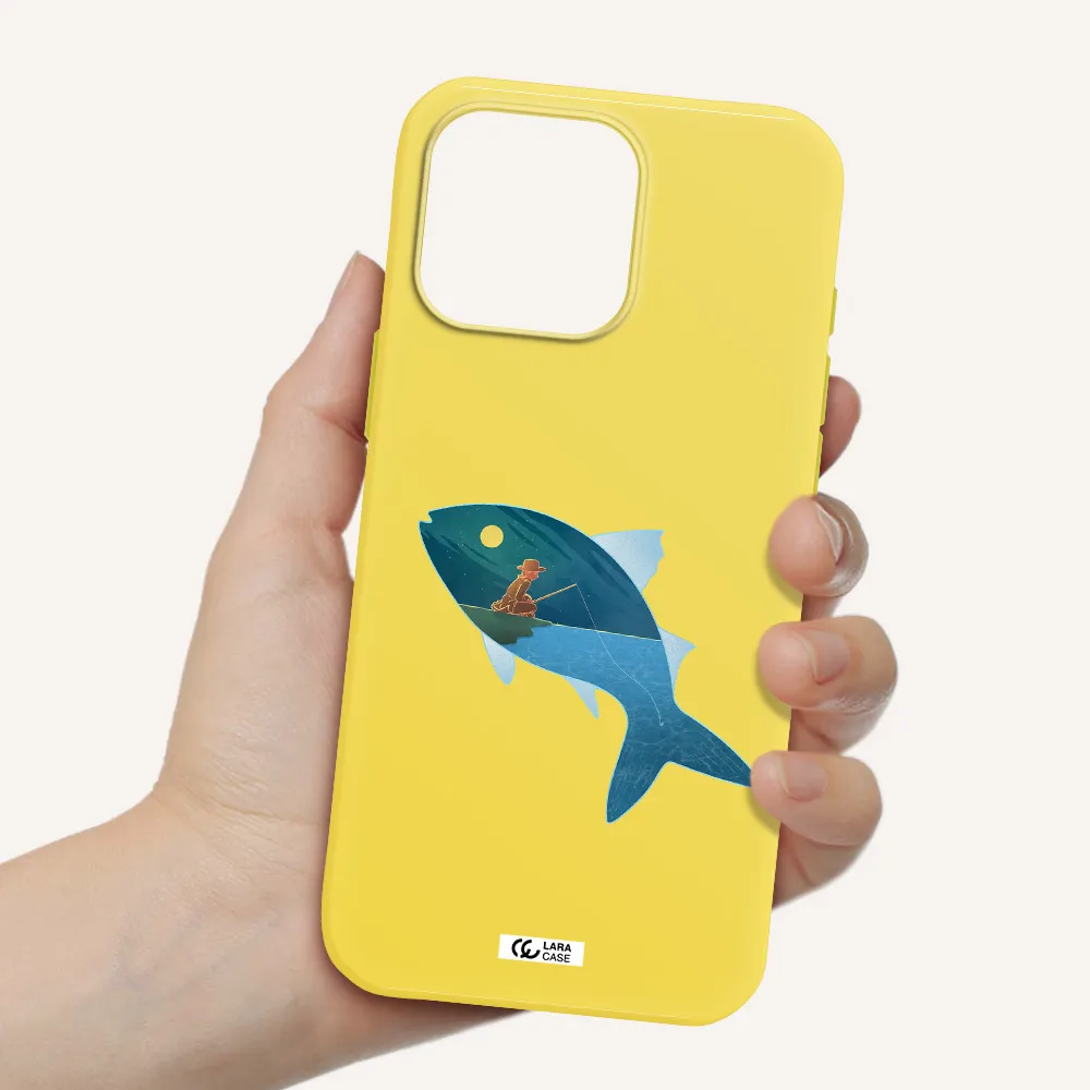A Fish With A Man Fishing Apple Iphone 16 Pro Max Silicone Canary Yellow Case