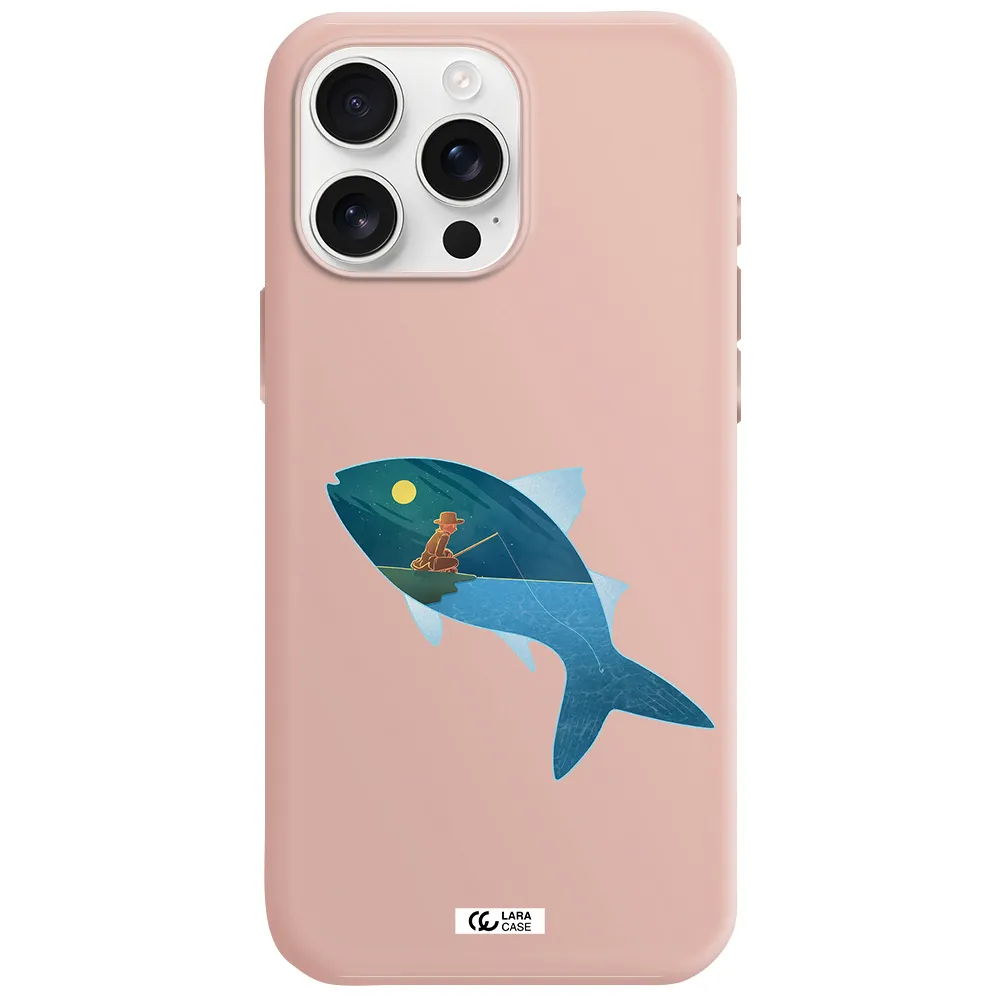 A Fish With A Man Fishing Apple Iphone 16 Pro Max Silicone Pastel Pink Case