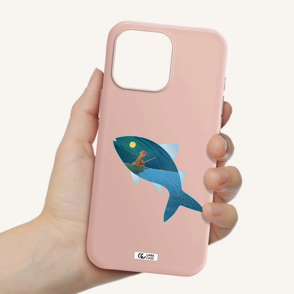 A Fish With A Man Fishing Apple Iphone 16 Pro Max Silicone Pastel Pink Case