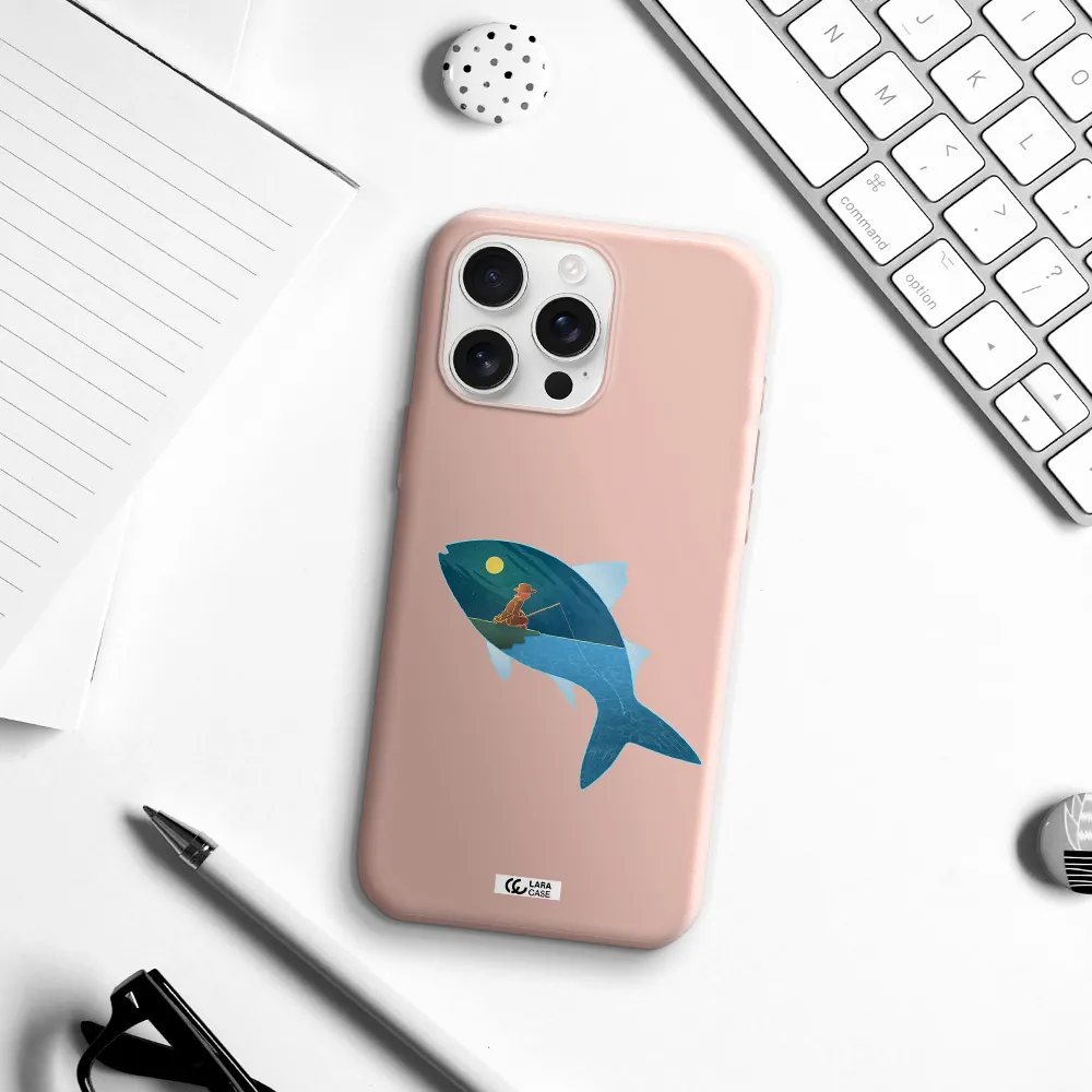 A Fish With A Man Fishing Apple Iphone 16 Pro Max Silicone Pastel Pink Case
