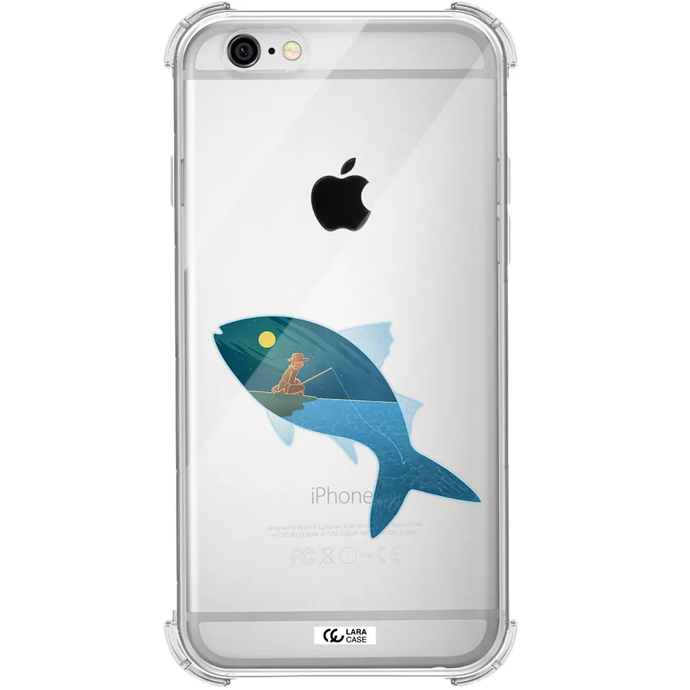 a fish with a man fishing Apple iPhone 6 Clear PC Case