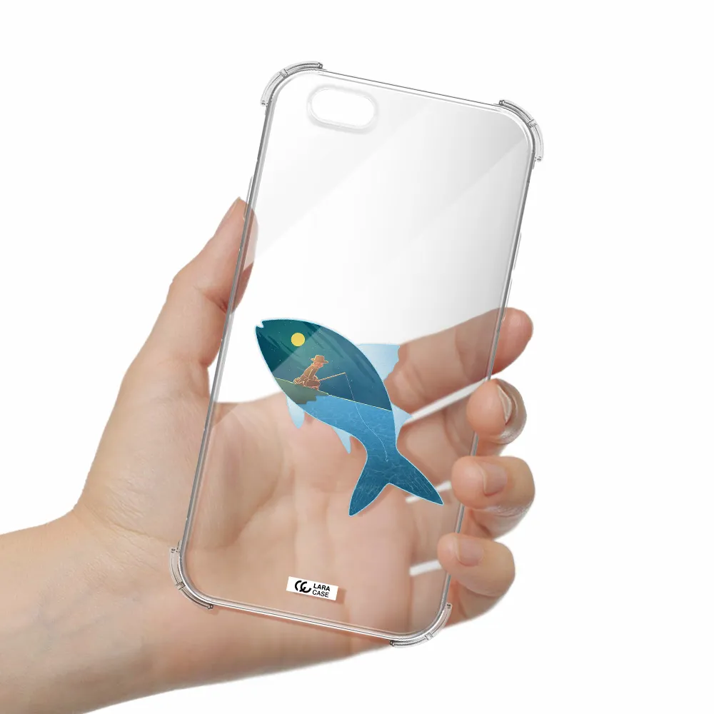 a fish with a man fishing Apple iPhone 6 Clear PC Case