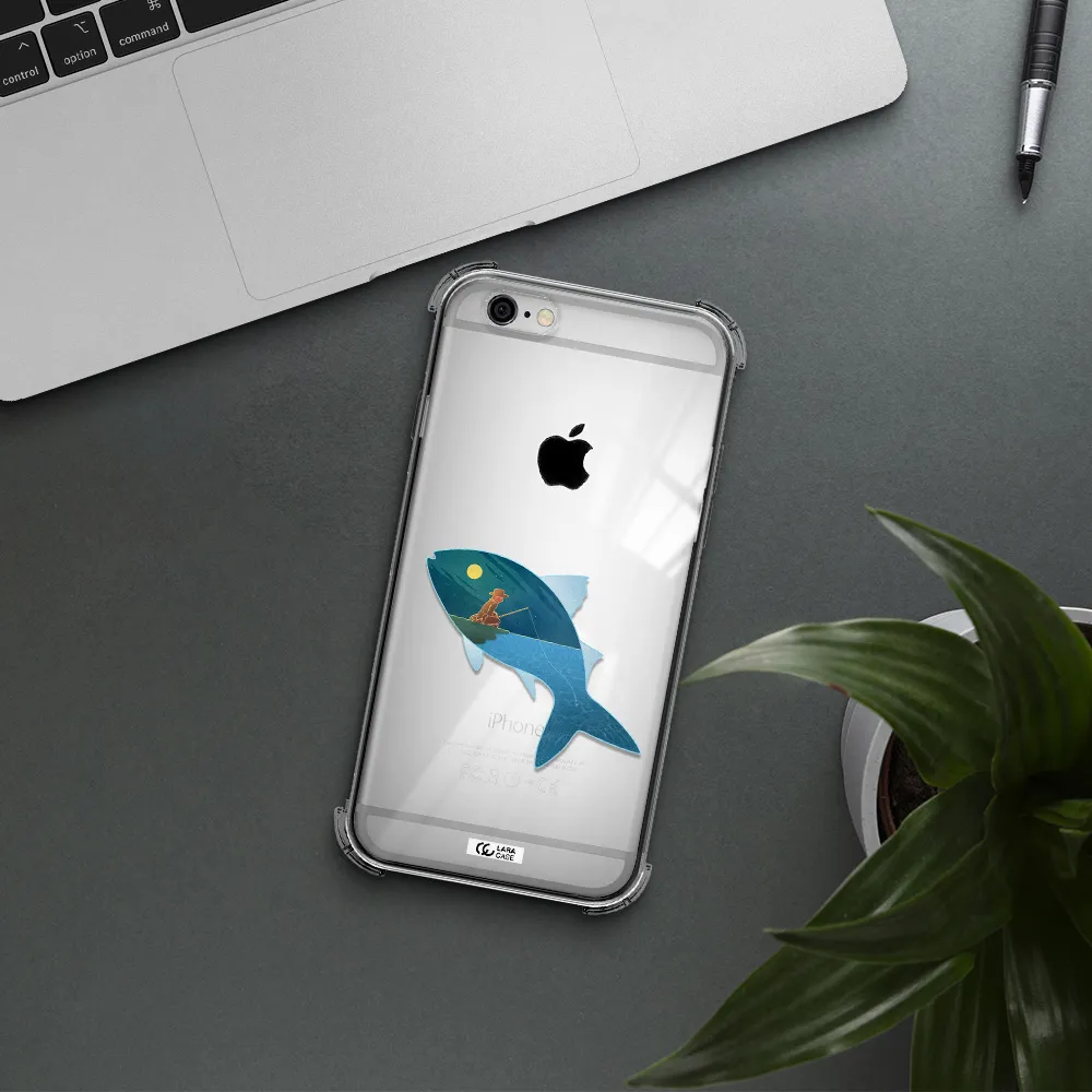 a fish with a man fishing Apple iPhone 6 Clear PC Case