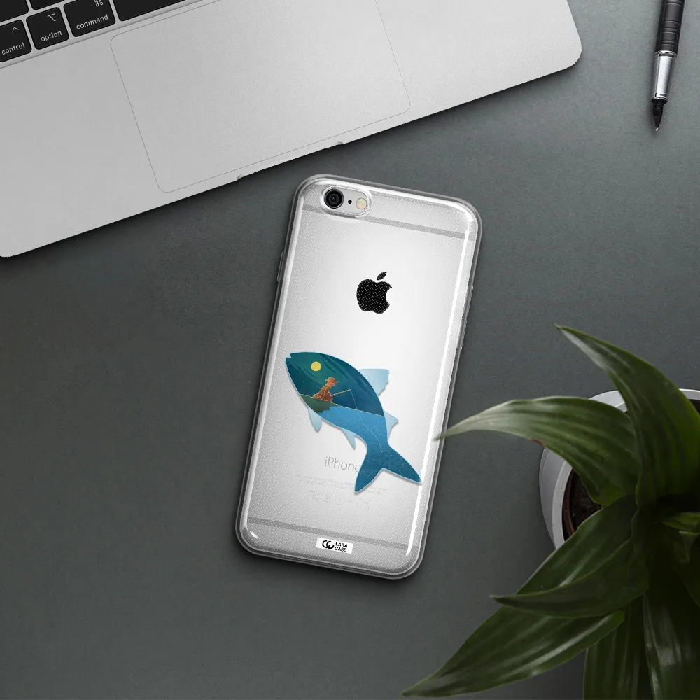 a fish with a man fishing Apple iPhone 6 Clear TPU Case