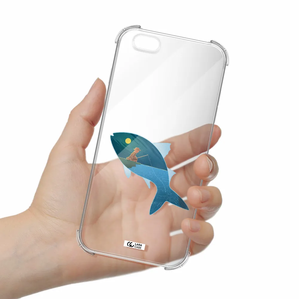 a fish with a man fishing Apple iPhone 6 plus Clear PC Case