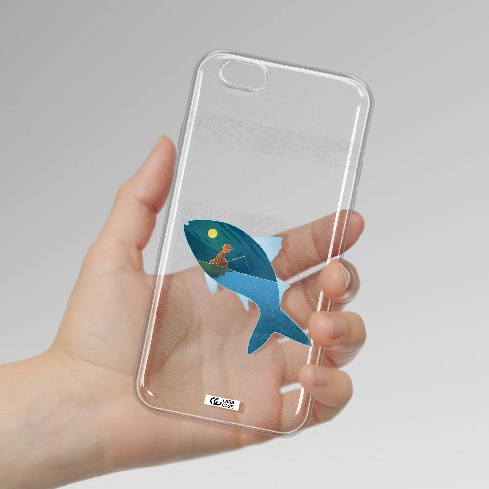 a fish with a man fishing Apple iPhone 6 plus Clear TPU Case