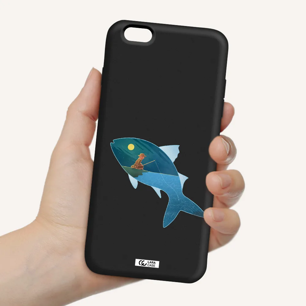 a fish with a man fishing Apple iPhone 6 plus Silicone black Case