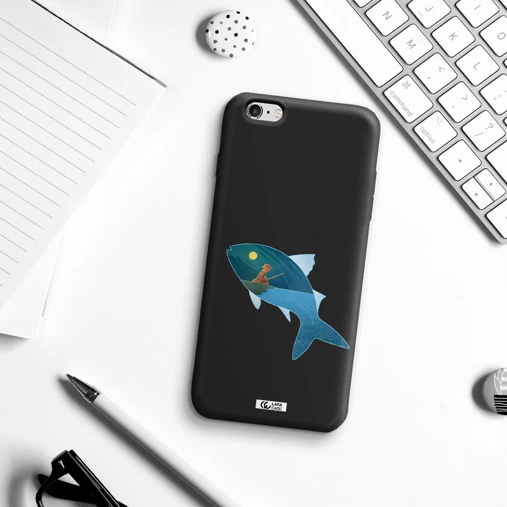 a fish with a man fishing Apple iPhone 6 plus Silicone black Case