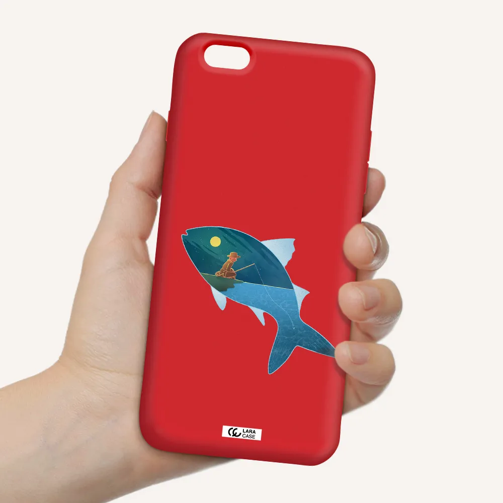 a fish with a man fishing Apple iPhone 6 plus Silicone Imperial Red Case