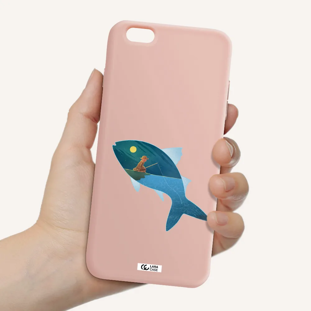 a fish with a man fishing Apple iPhone 6 plus Silicone pastel pink Case