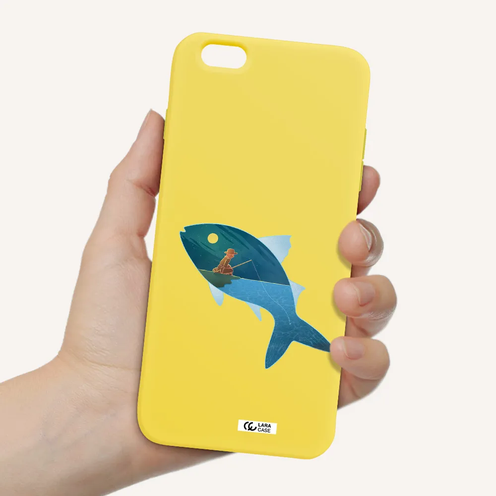 a fish with a man fishing Apple iPhone 6 s plus Silicone canary yellow Case