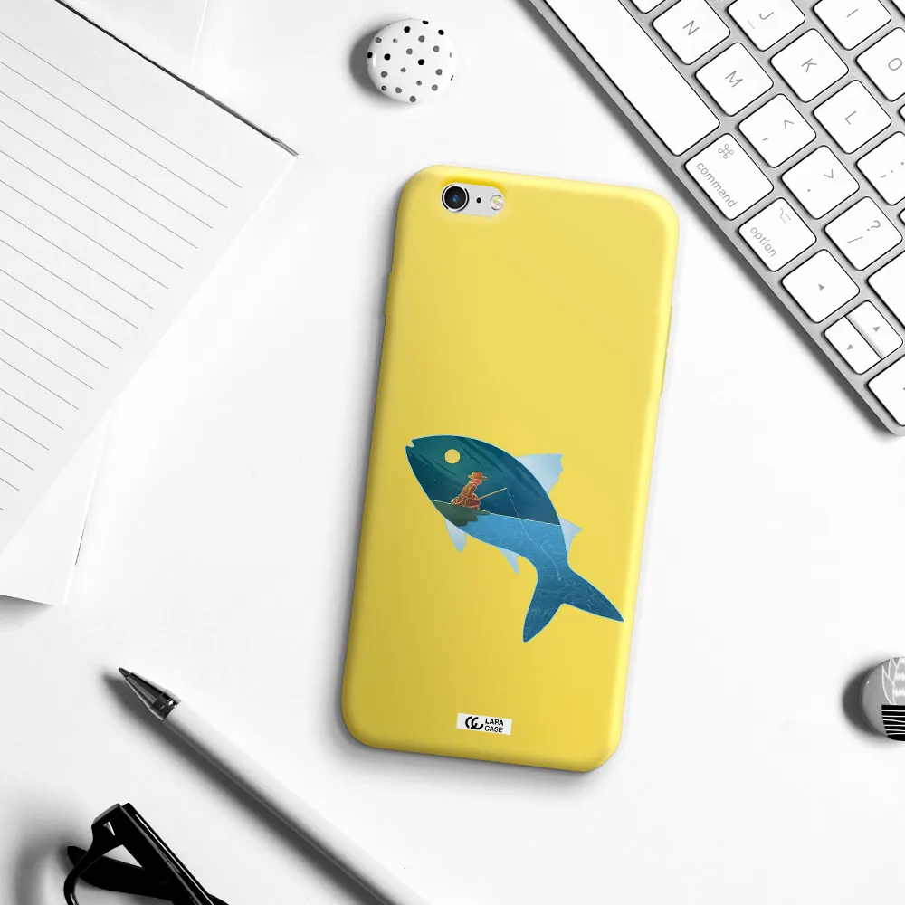 a fish with a man fishing Apple iPhone 6 s plus Silicone canary yellow Case