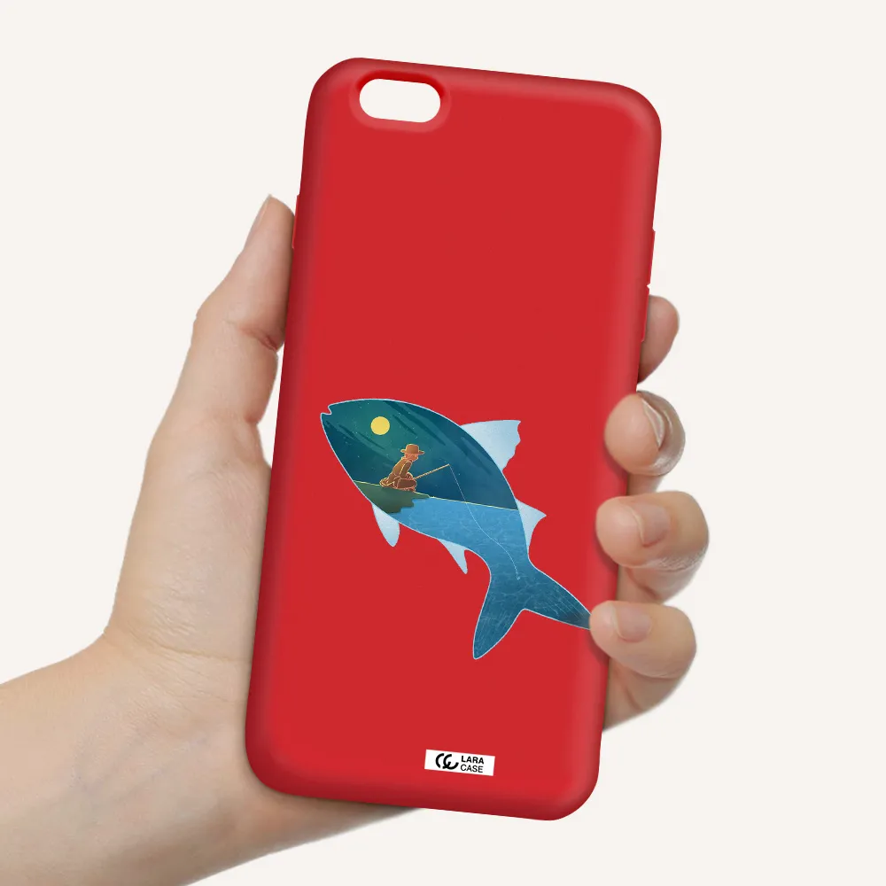 a fish with a man fishing Apple iPhone 6 s plus Silicone Imperial Red Case