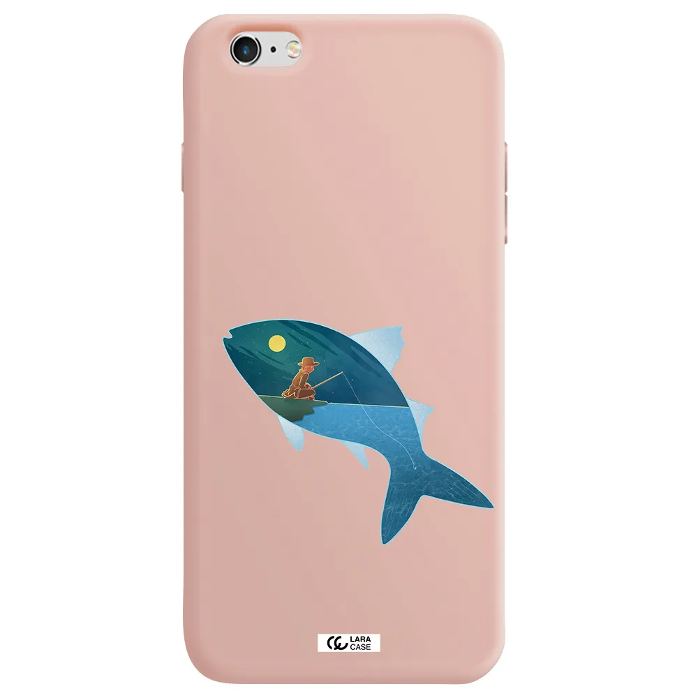 a fish with a man fishing Apple iPhone 6 s plus Silicone pastel pink Case