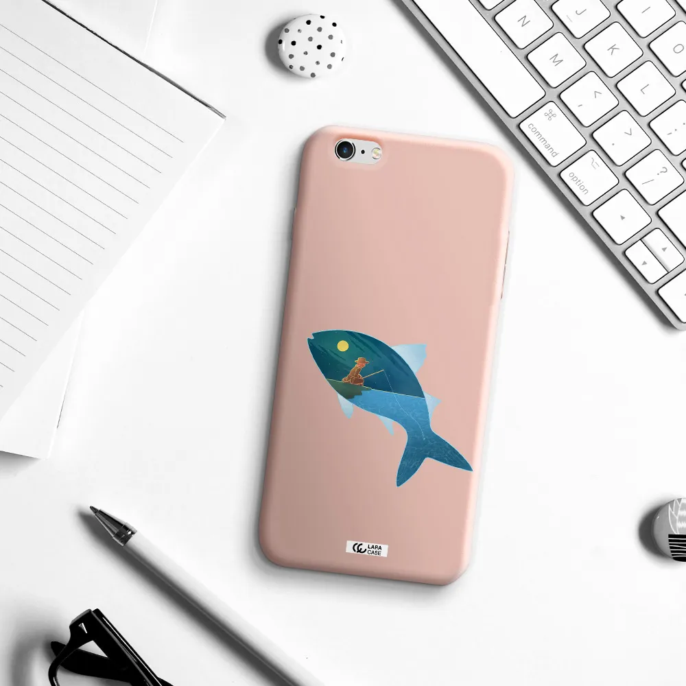a fish with a man fishing Apple iPhone 6 s plus Silicone pastel pink Case