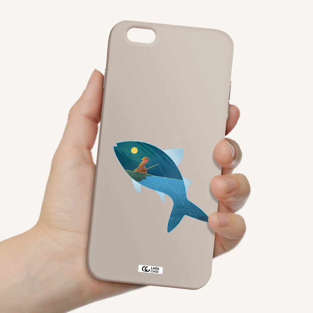 a fish with a man fishing Apple iPhone 6 s plus Silicone Stone Case