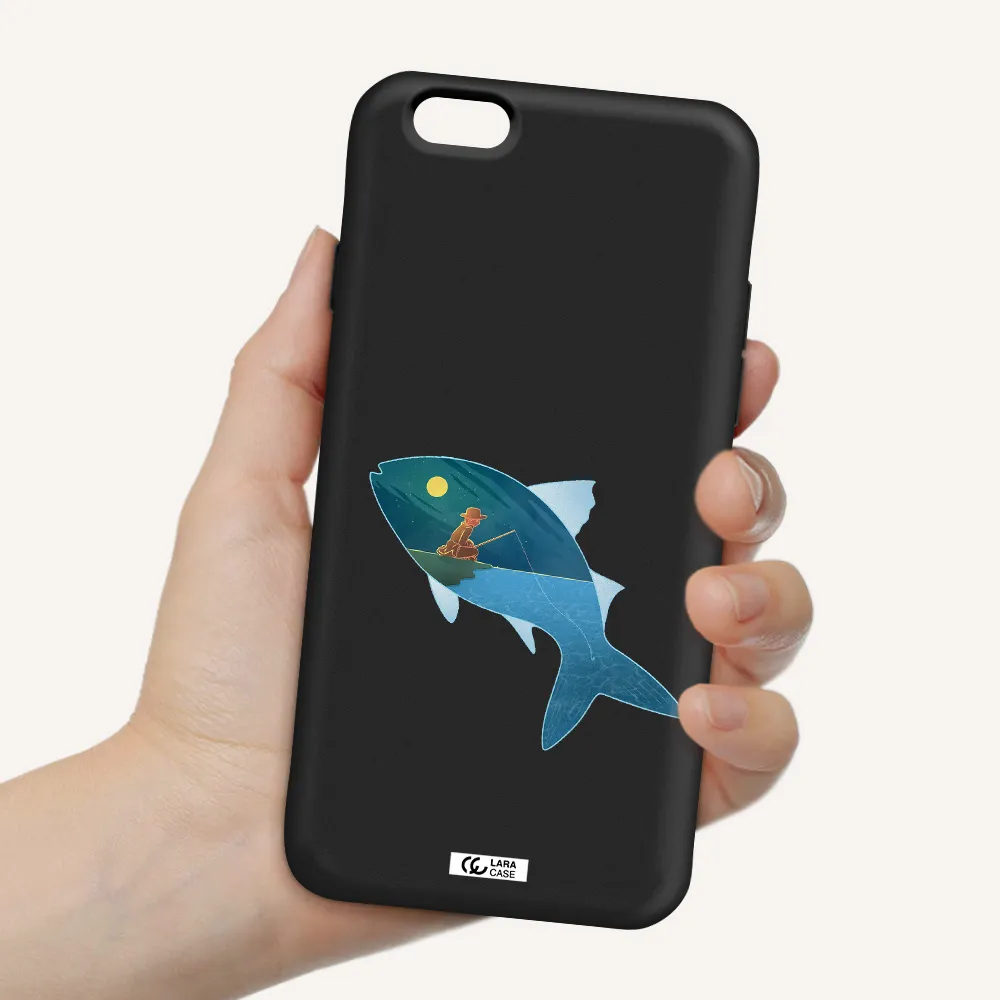 a fish with a man fishing Apple iPhone 6 Silicone black Case