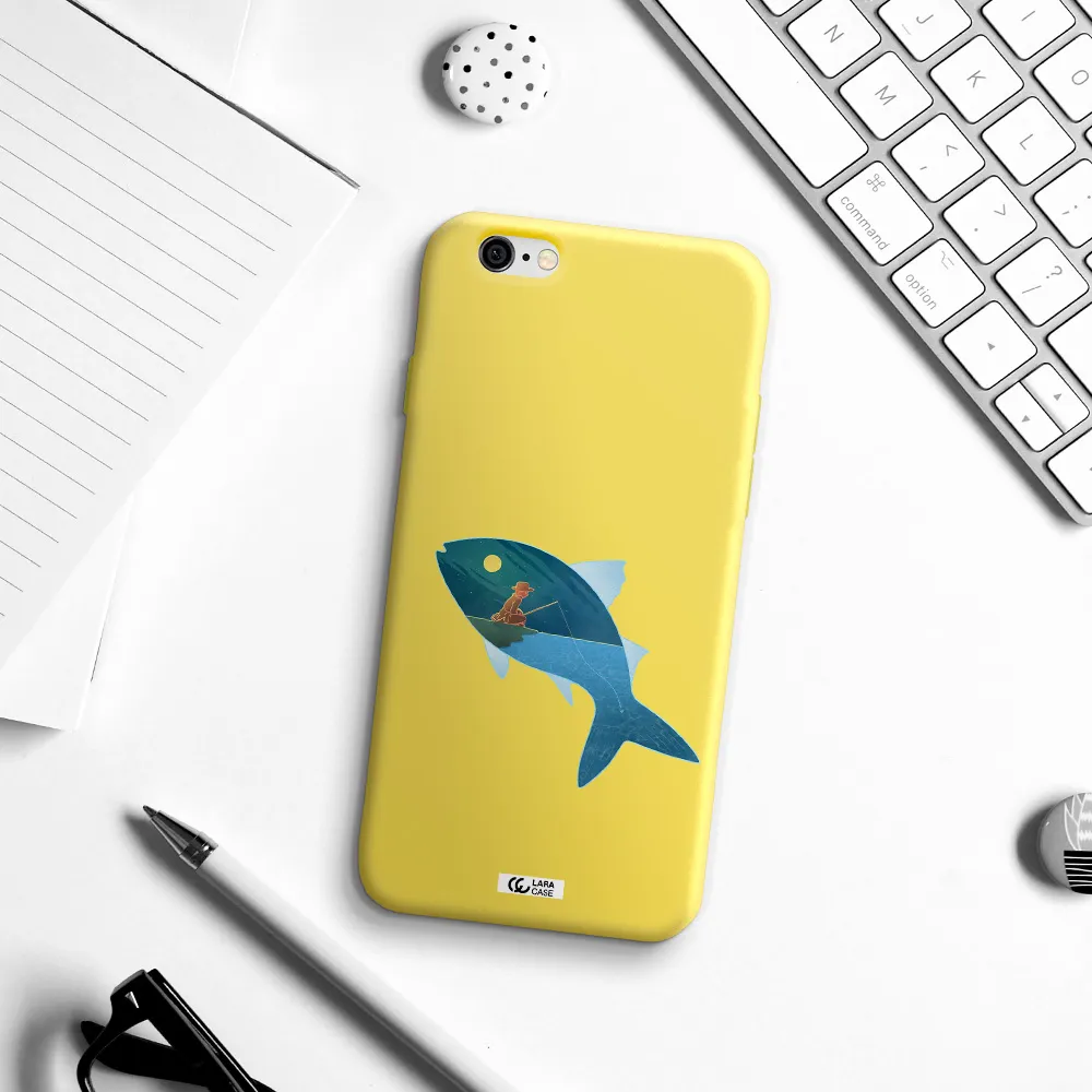 a fish with a man fishing Apple iPhone 6 Silicone canary yellow Case