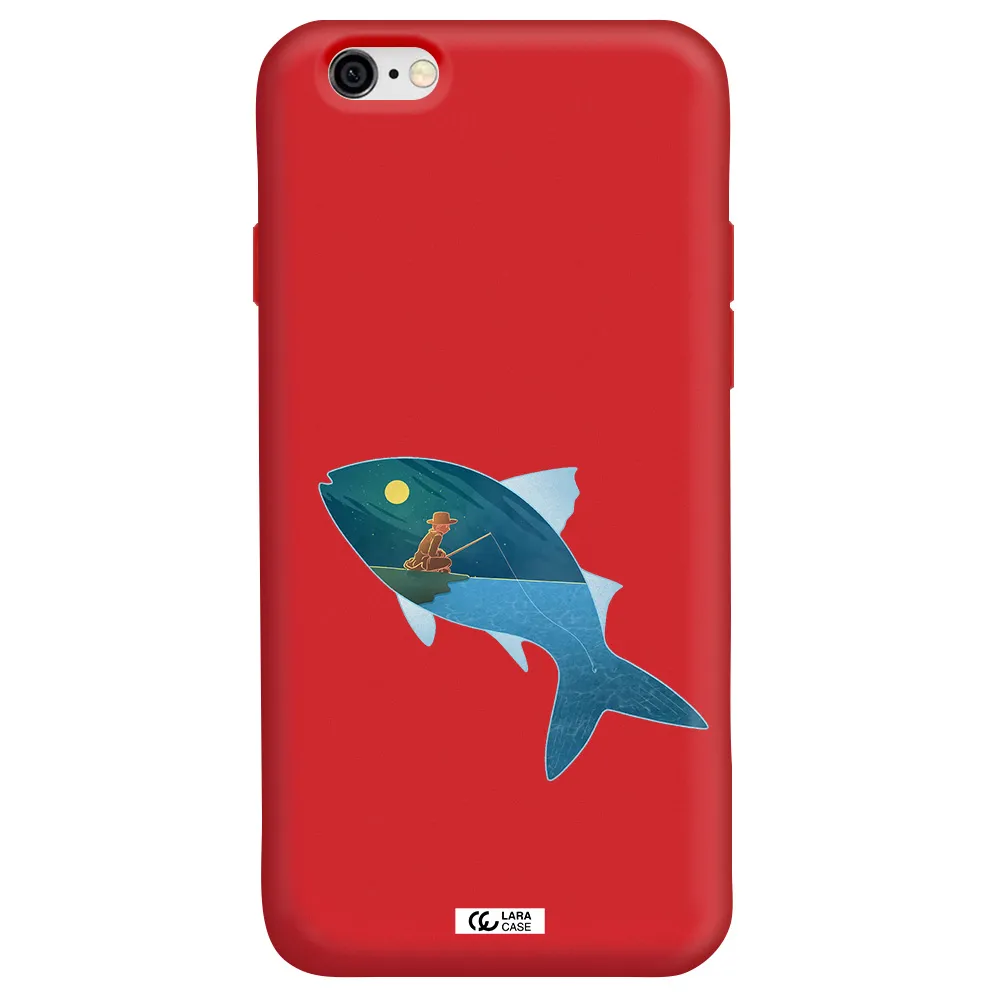 a fish with a man fishing Apple iPhone 6 Silicone Imperial Red Case