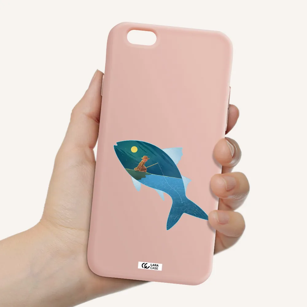 a fish with a man fishing Apple iPhone 6 Silicone pastel pink Case