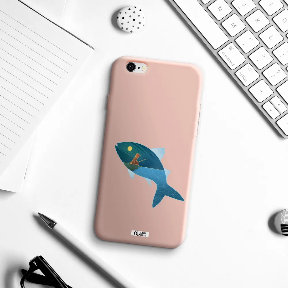a fish with a man fishing Apple iPhone 6 Silicone pastel pink Case
