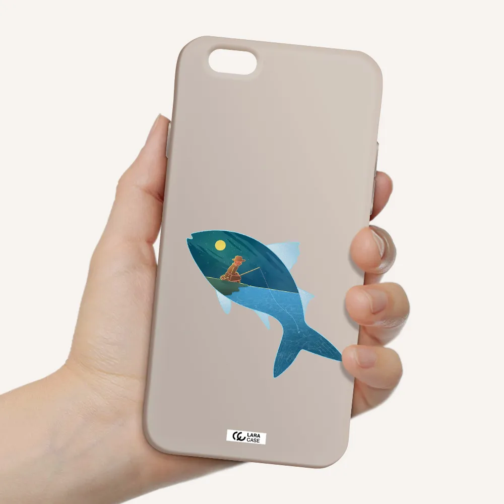a fish with a man fishing Apple iPhone 6 Silicone Stone Case