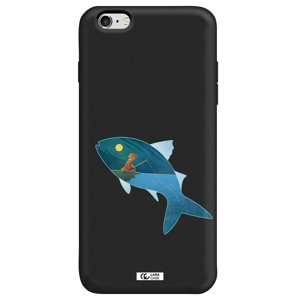 a fish with a man fishing Apple iPhone 6S Silicone black Case