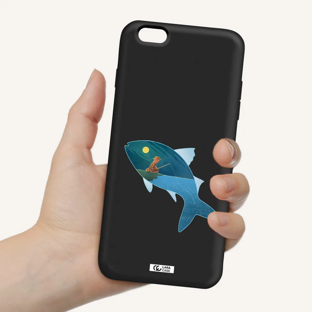 a fish with a man fishing Apple iPhone 6S Silicone black Case