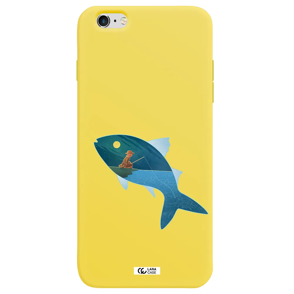 a fish with a man fishing Apple iPhone 6S Silicone canary yellow Case