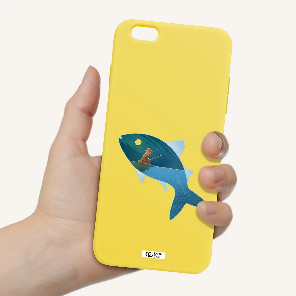 a fish with a man fishing Apple iPhone 6S Silicone canary yellow Case