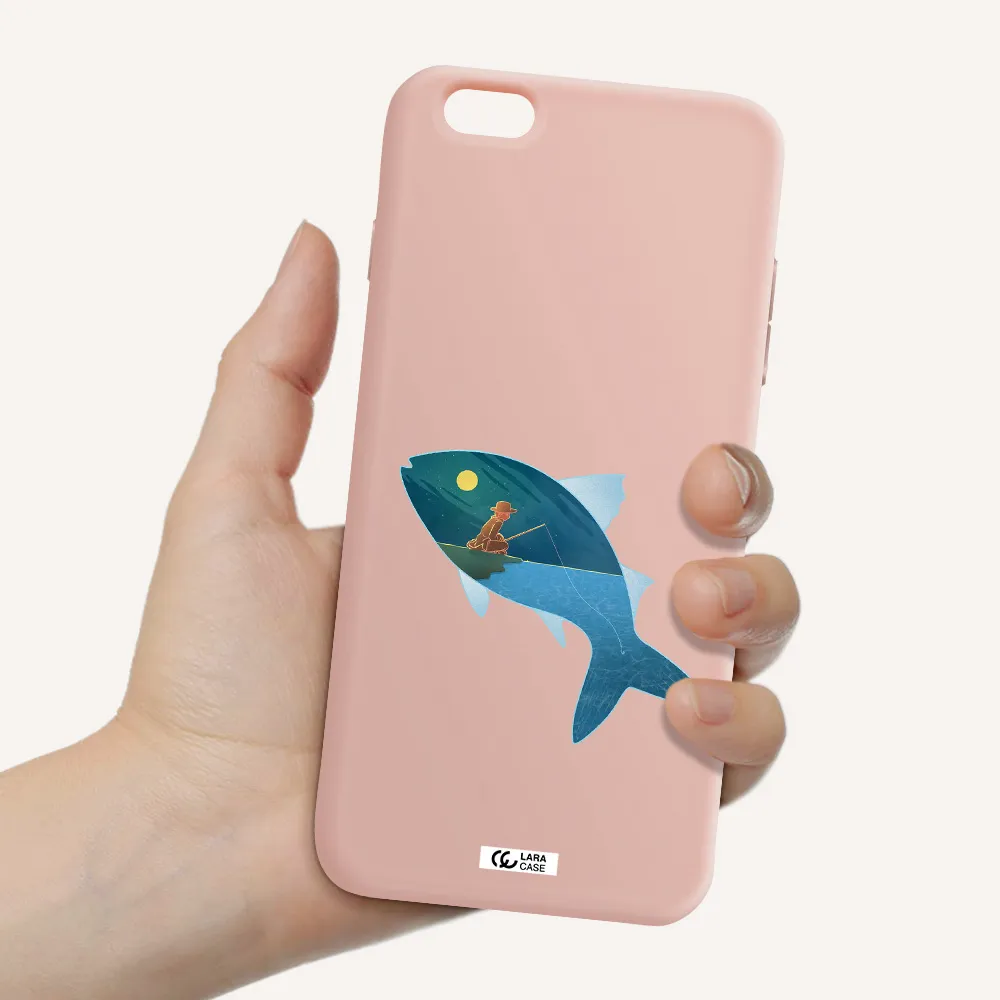 a fish with a man fishing Apple iPhone 6S Silicone pastel pink Case